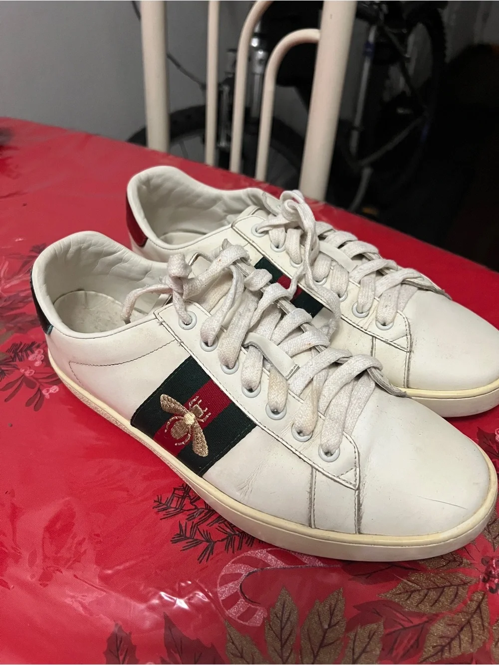 Gucci Ace Sneakers Men Strip Bee Leather Low Shoes Size US 9